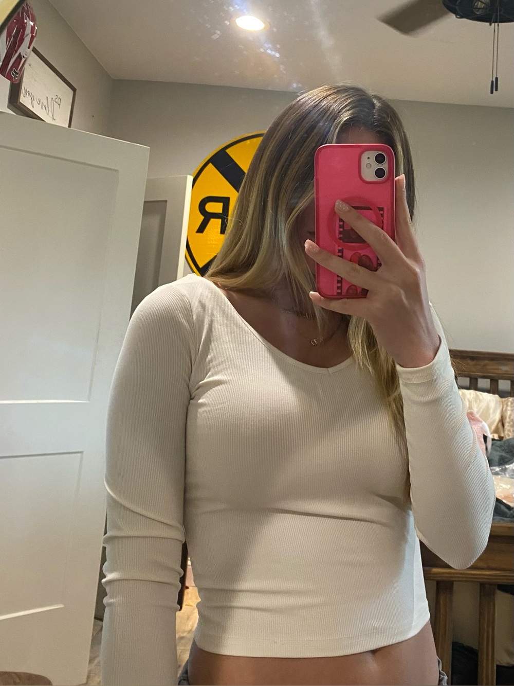 Edikted Ribbed Scoop Neck Long Sleeve Top - Cream